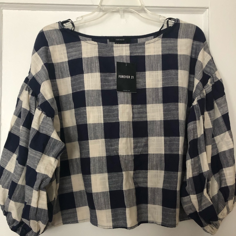 Navy Cream Woven Top
